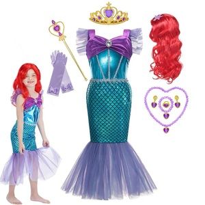 Mermaid Ariel Costume Set, Under the Sea Birthday Party Princess Dress Up Gift